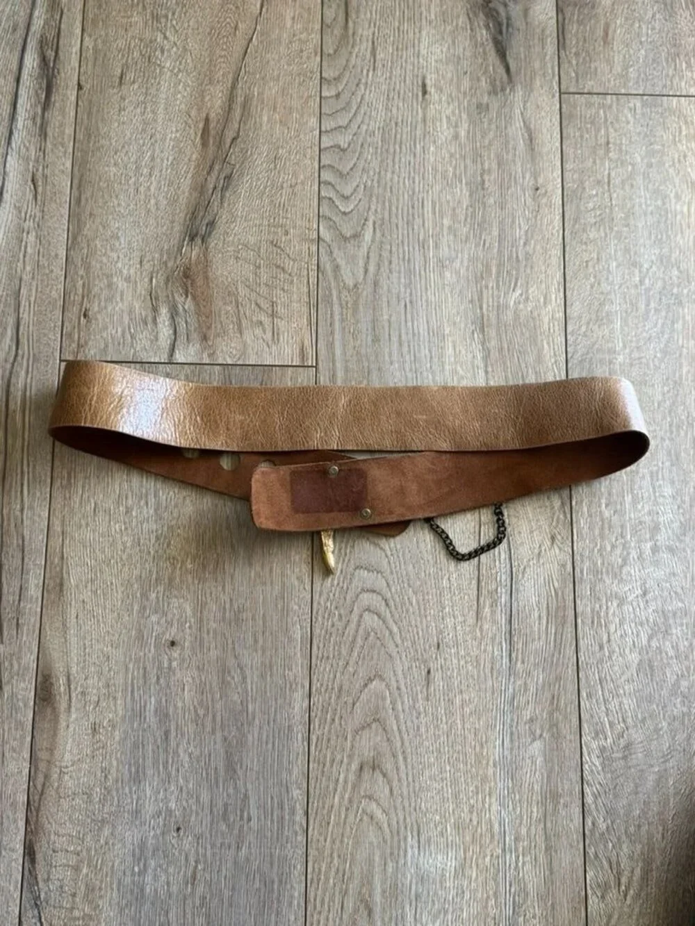 Rare PADE VAVRA Brown Leather Gold Cast Antler Chain Closure Crossover Hip Belt